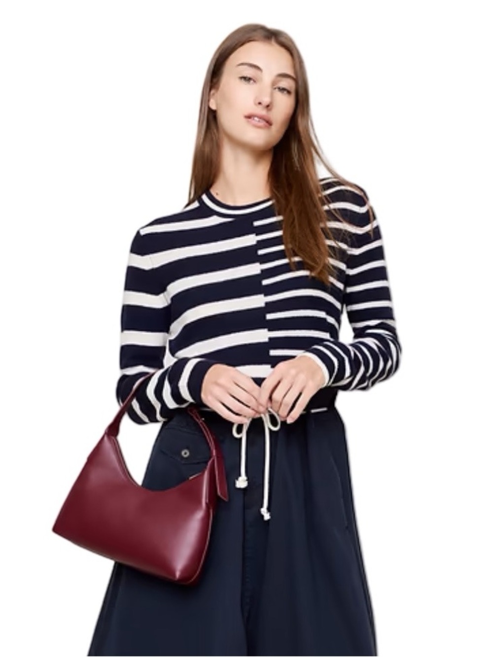Banana Republic Navy Blue & White Alternating Stripe 100% Cashmere Sweater